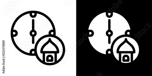 muslim praying time line and glyph icon, outline and glyph vector sign, linear and glyph style pictogram isolated on white and black. islamic Symbol, logo, icon, illustration