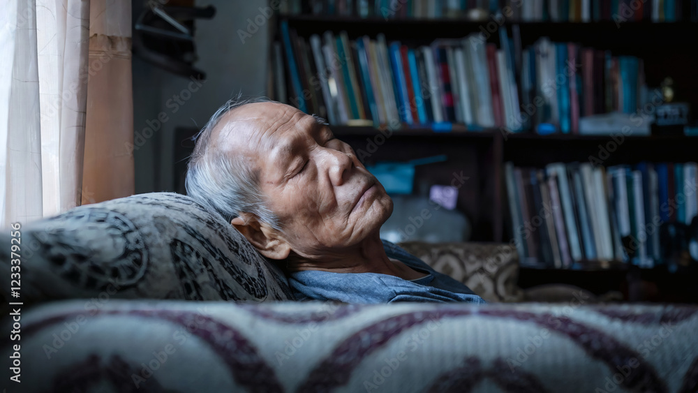 Obraz premium Old man sleeping on the sofa