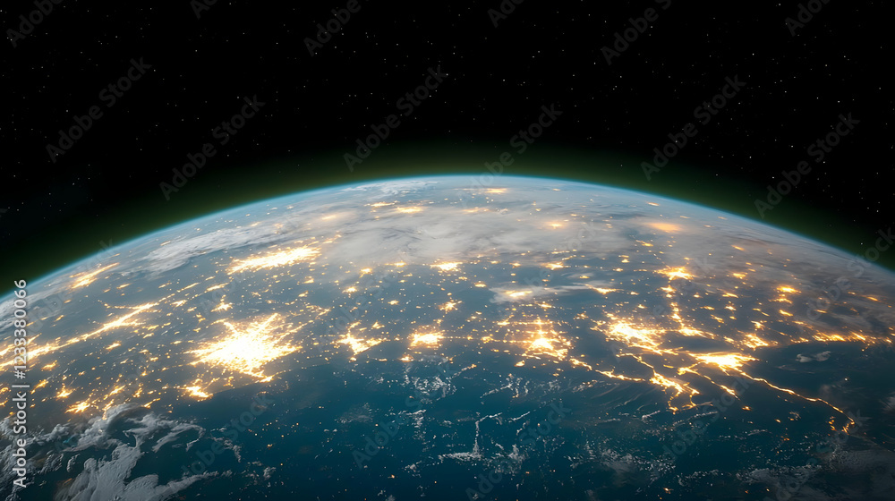 Obraz premium Earth's night lights, city glow, space view, global connectivity