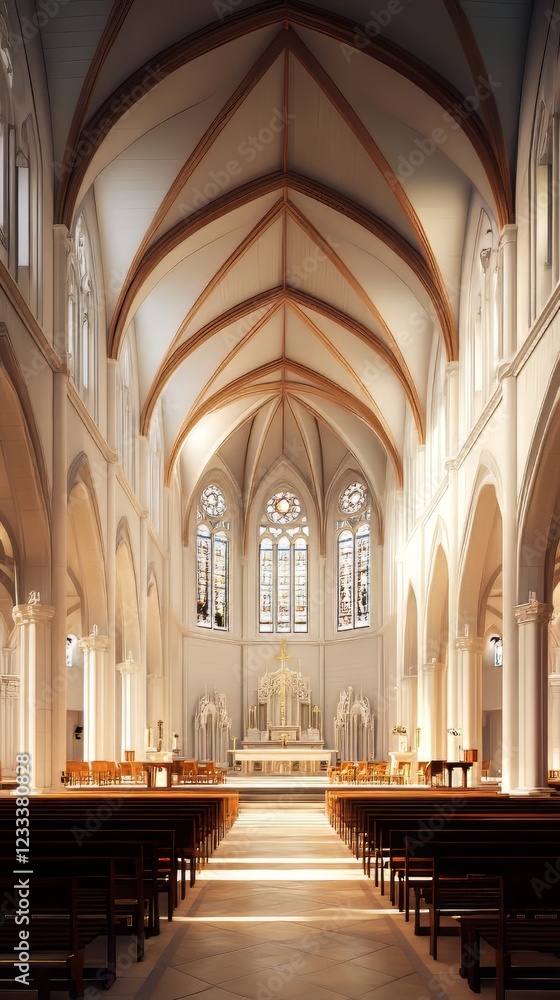 Fototapeta premium Sunlight streams into a grand cathedral.