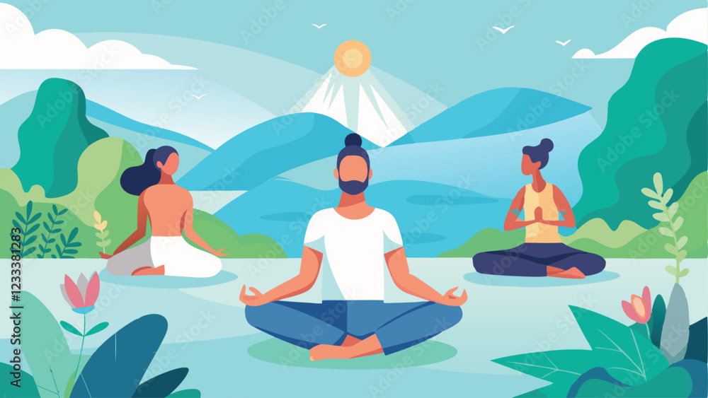 custom made wallpaper toronto digitalTranquil Yoga and Meditation Vector Art in Serene Natural Landscapes with Calming Pastel Colors