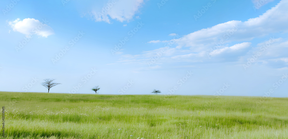 Sunlit Green Prairie, Lush Grassland on a Sunny Day Sunlit Green Prairie, Lush Grassland on a Sunny Day