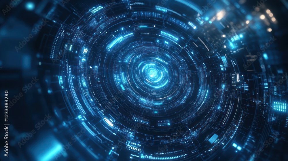 Futuristic blue digital core spinning, abstract tech background, data visualization Futuristic blue digital core spinning, abstract tech background, data visualization