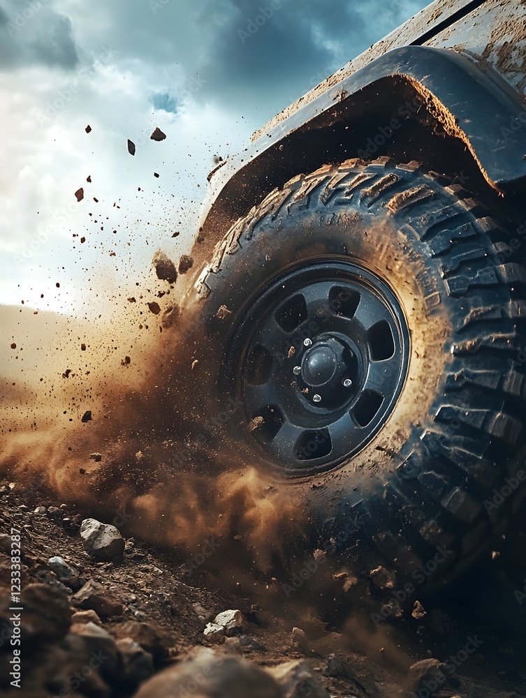 custom made wallpaper toronto digitalRugged Off-Road Tire Crushing Rocky Terrain with Debris and Dust for 4x4 Adventure Concept