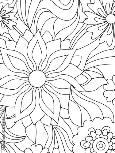 adults and kids flower coloring book for Easy pattern 