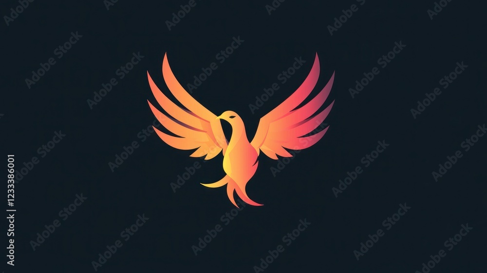 Obraz premium Fiery Phoenix Soaring, Dark Background, Abstract Design, Logo Use