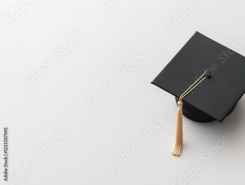 A graduation cap poised atop a stack of books against a pristine white background, representing the triumph of academic success and the ongoing journey of learning. photo