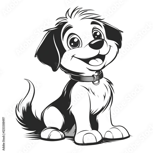 A cheerful cartoon dog with a playful expression and a wagging tail. photo