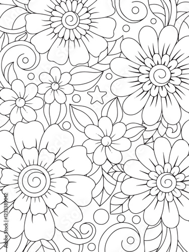 adults and kids flower coloring book for pattern