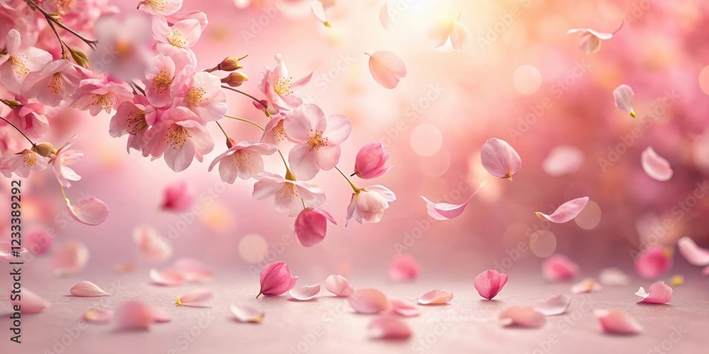 Delicate pink sakura petals gently floating downwards amidst a soft, warm light , fall, spring Delicate pink sakura petals gently floating downwards amidst a soft, warm light , fall, spring