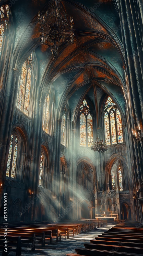 Obraz premium Sunbeams in a Gothic cathedral