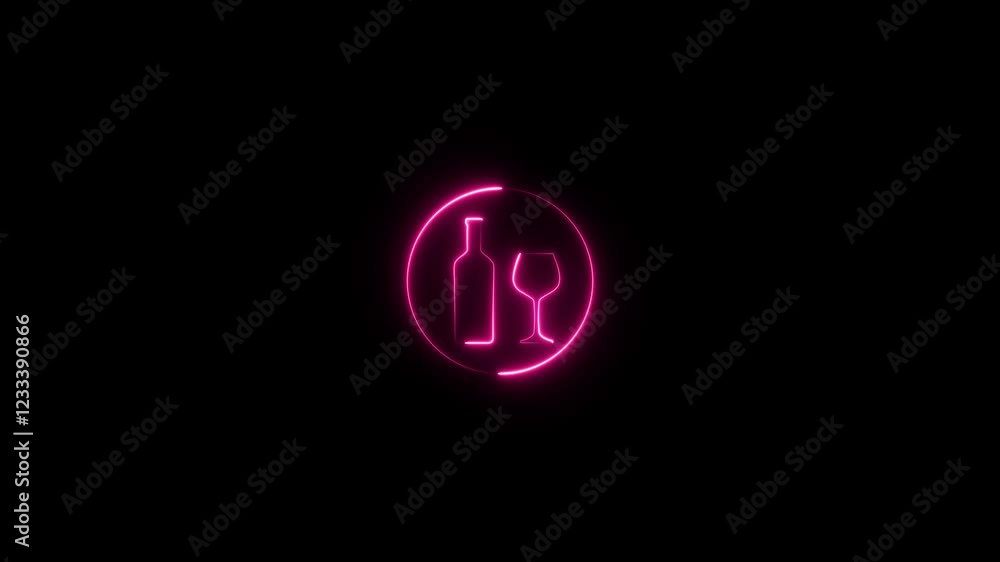 glowing neon line wine glass line Icon Animation.drink wine concept.neon alcohol drink Rum bottle and glass icon isolated on black background. glowing neon line wine glass line Icon Animation.drink wine concept.neon alcohol drink Rum bottle and glass icon isolated on black background.