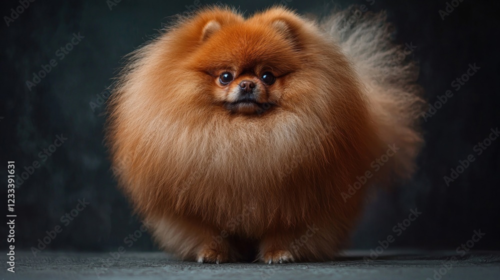 Adorable Pomeranian Dog Portrait: Fluffy, Red Fur, Studio Shot Adorable Pomeranian Dog Portrait: Fluffy, Red Fur, Studio Shot
