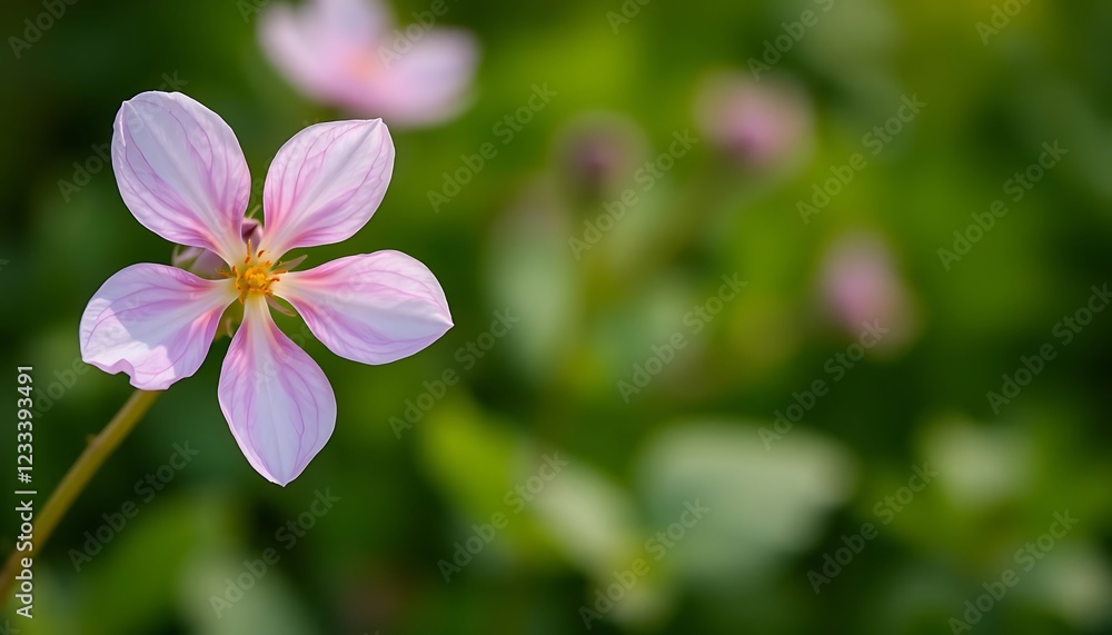 Delicate Pink Flower Blooms in Lush Green Garden Delicate Pink Flower Blooms in Lush Green Garden