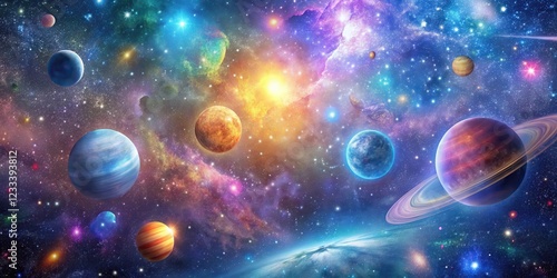 Wallpaper Mural Cosmic explosion of colorful stars and planets in a beautiful, dreamy galaxy background, space, planets,  space, planets Torontodigital.ca