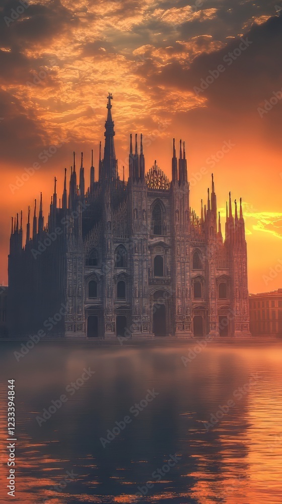 Obraz premium Gothic cathedral at sunset's glow
