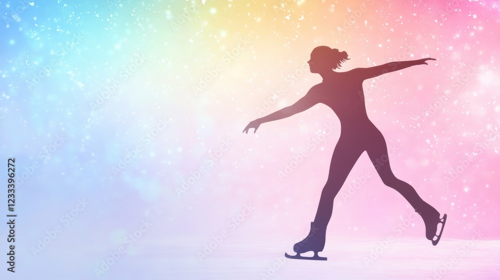 Naklejka premium Beautiful female skating on ice surface.