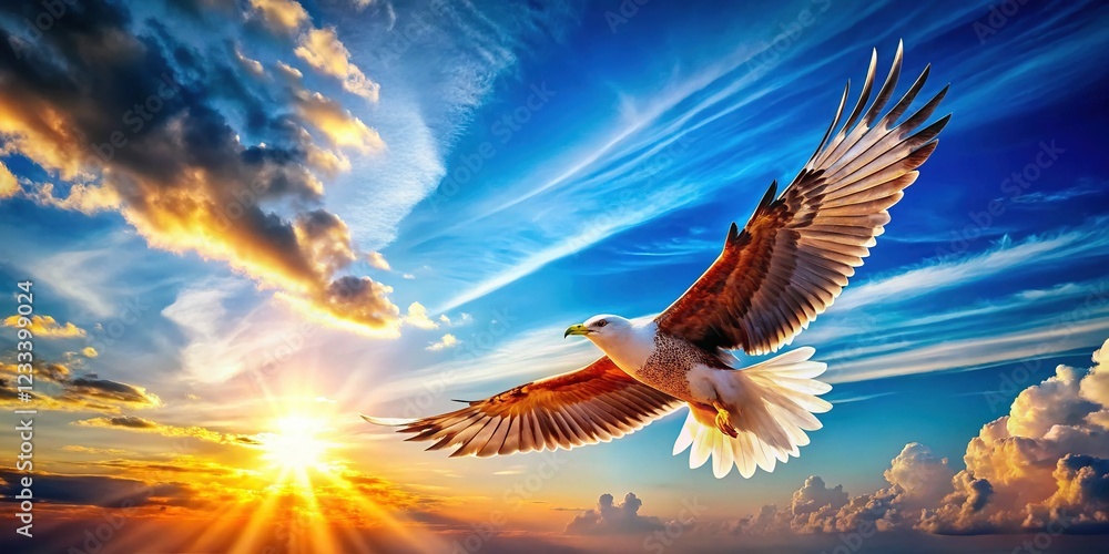 Obraz premium Freedom to soar - majestic bird in flight with clear blue sky copy space