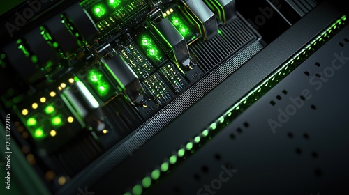 Futuristic Green Tech Circuit Board Closeup High Detail Advanced Technology