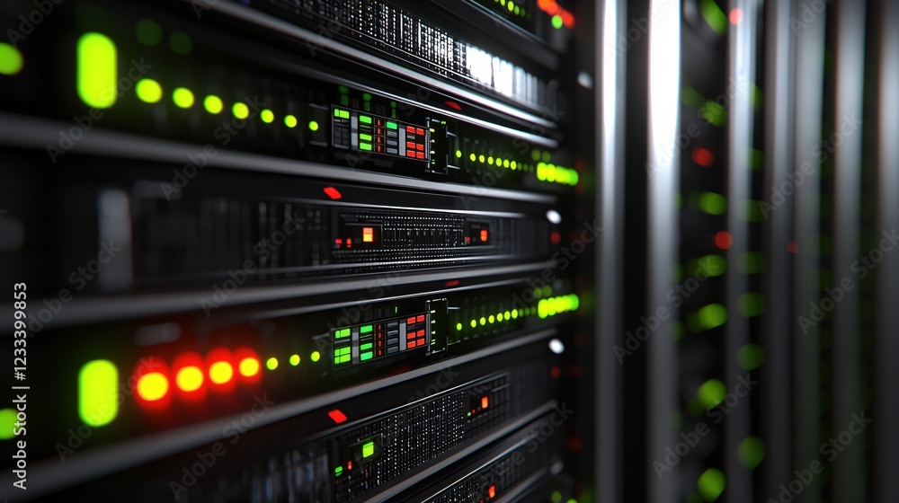 Powerful Server Rack Data Center Technology Green Light Indicators Powerful Server Rack Data Center Technology Green Light Indicators