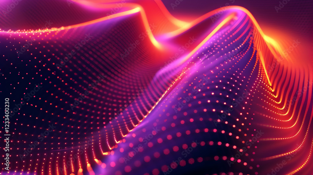 Abstract digital waves with vibrant colors and dotted patterns.