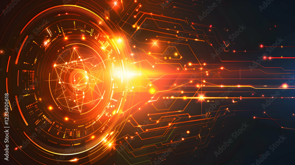 Obraz premium Abstract digital design with glowing lines and circular patterns, symbolizing technology and innovation.
