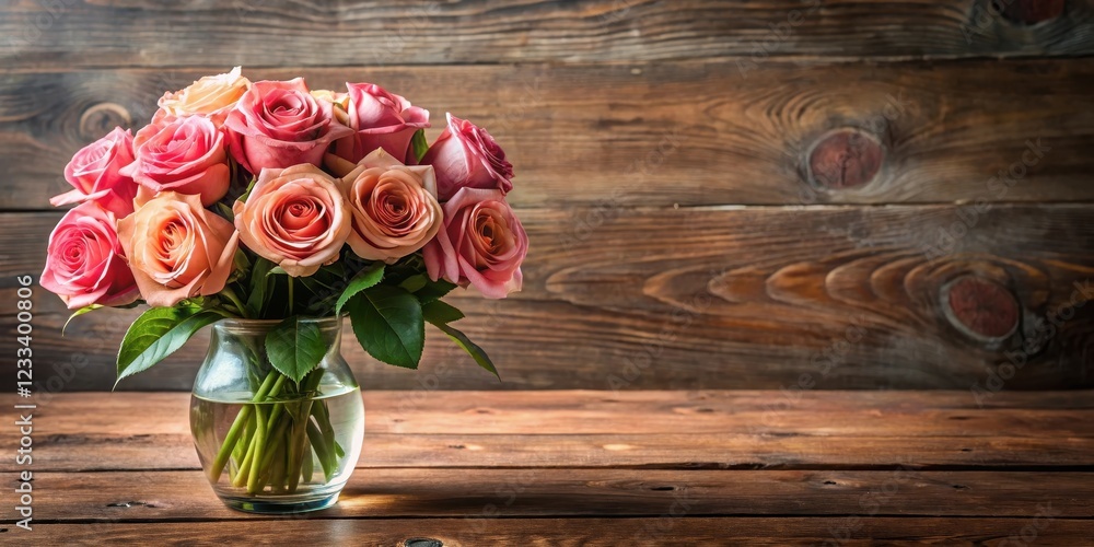 Elegant rose arrangement on wooden table, nature, wood, nature, wood Elegant rose arrangement on wooden table, nature, wood, nature, wood