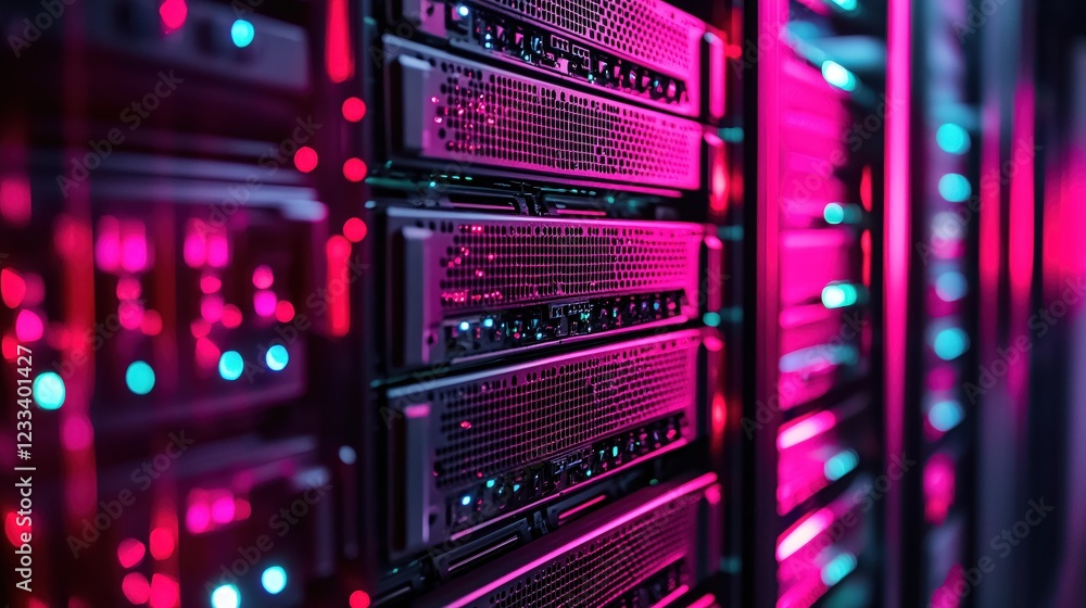Vibrant Pink and Teal Server Rack Data Center Technology Vibrant Pink and Teal Server Rack Data Center Technology
