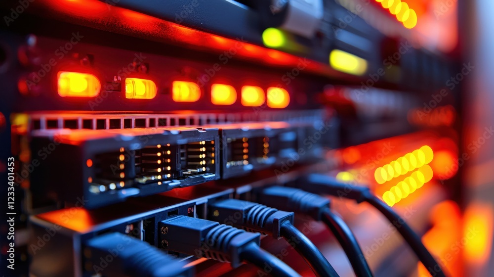Fototapeta premium Network Server Room Technology Data Center Cables Connections