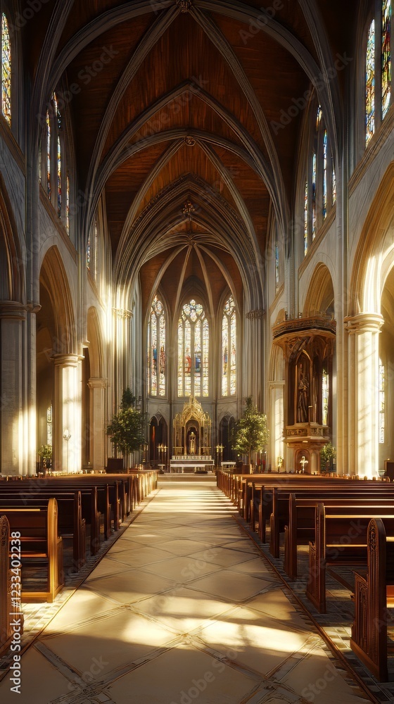 Fototapeta premium Sunlit cathedral interior