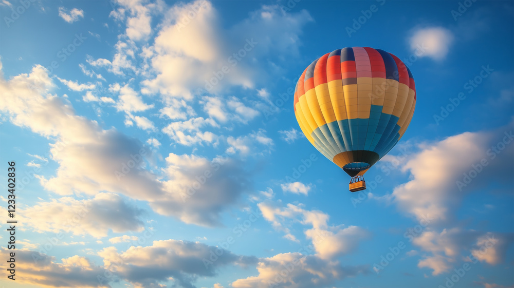 Fototapeta premium 青空へと昇る気球 – 旅と自由のファンタジックな情景
