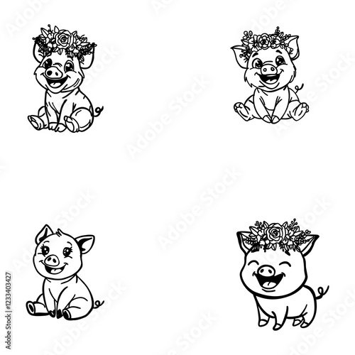 piglet logo with elegant floral details, conveying a message of warmth and creativity