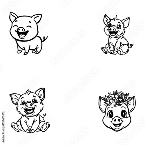 friendly pig animal symbol with a happy expression, depicting happiness and simplicity