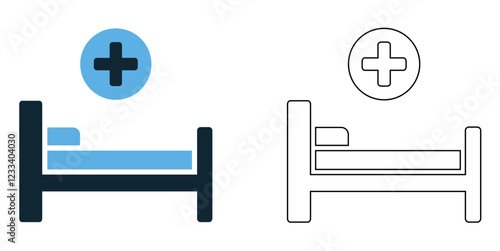 hospital bed icon vector, patient care, medical treatment and healthcare facilities, hospitals, clinics, emergency rooms and recovery centers, pictogram symbol ui and ux design, glyphs and stroke line