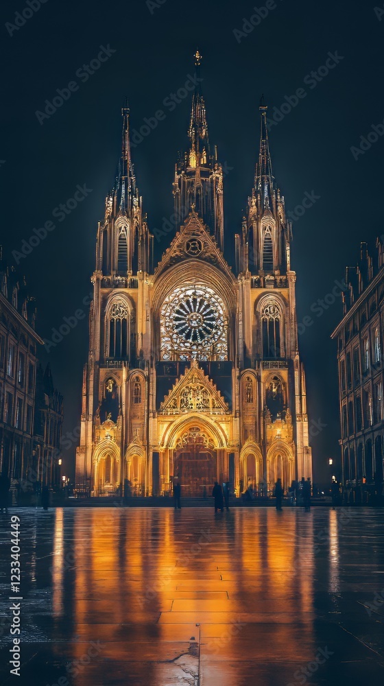 Obraz premium Nighttime gothic church reflection