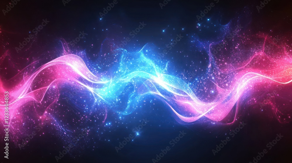 Fototapeta premium Pink blue energy waves glow cosmic background header