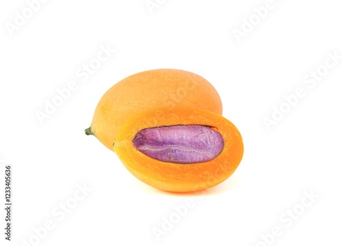 Fresh yellow organic sweet maprang Sweet or sour fruit also called Marian Plum, isolated on white background.