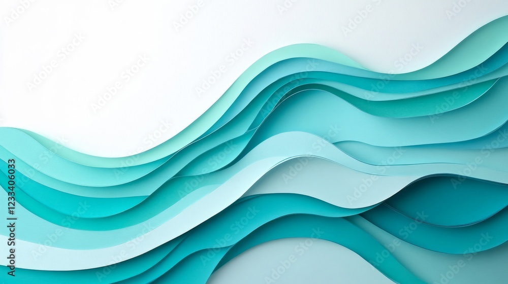 Abstract Layered Paper Waves in Teal and Aqua Abstract Layered Paper Waves in Teal and Aqua