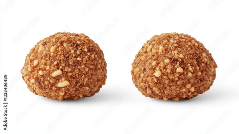 Crunchy Golden Brown Snacks with Textured Coating on White Background Crunchy Golden Brown Snacks with Textured Coating on White Background
