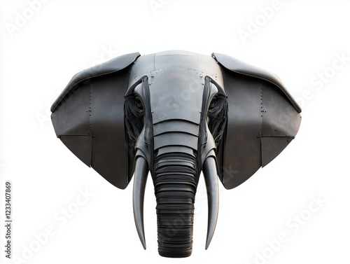 Captivating Metallic Elephant Head: A Fusion of Artistry and Advanced Technology with Intricate Machinery and Exposed Wires, Evoking Curiosity and Wonder photo