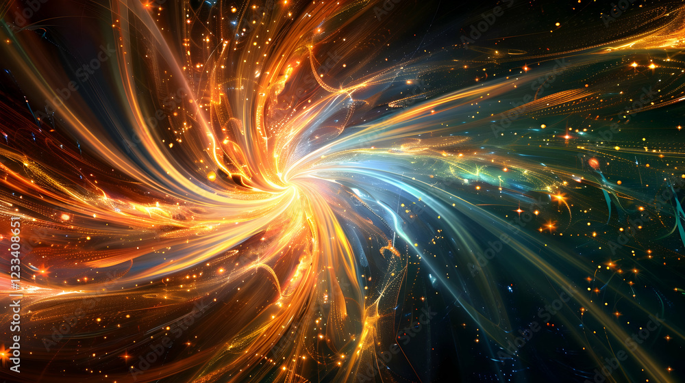 Fototapeta premium A vibrant swirl of colors and light, resembling cosmic energy and motion.