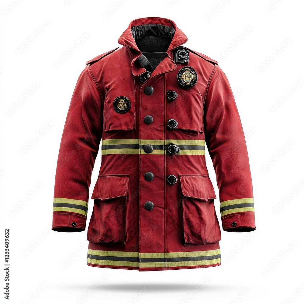 Naklejka premium Firefighter's Red Protective Jacket: High-Quality, Durable, and Functional Design for Emergency Response