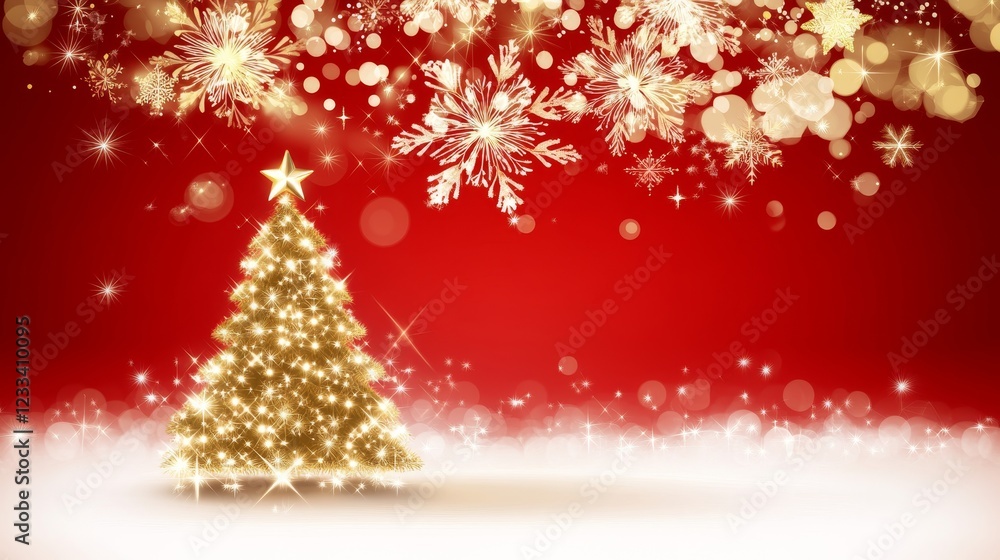 Golden Christmas Tree Festive Winter Wonderland Scene Golden Christmas Tree Festive Winter Wonderland Scene
