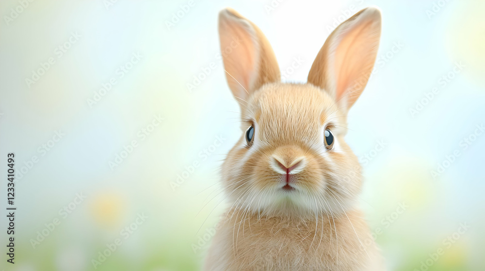 Obraz premium Cute bunny in spring meadow, Easter card