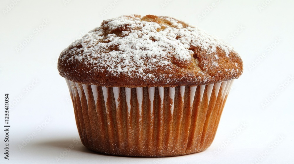 Delicious Muffin With Powdered Sugar on Top and Light Background Delicious Muffin With Powdered Sugar on Top and Light Background