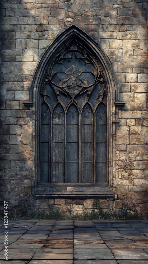 Gothic stone window in old building Gothic stone window in old building