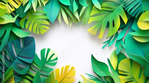 Vibrant Tropical Leaves Paper Art Frame Background