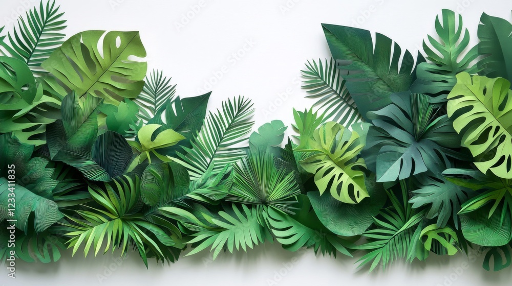 Lush Greenery Paper Art Tropical Leaves Border Lush Greenery Paper Art Tropical Leaves Border
