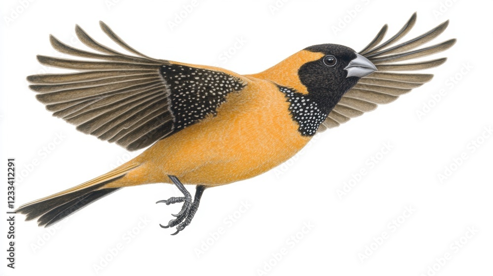 Obraz premium Vibrant Bird in Flight with Striking Orange and Black Feathers
