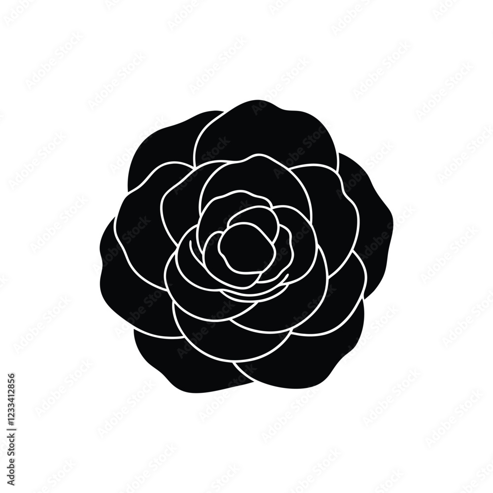 Obraz premium Rose Flower Cute Icon vector art Flat Design. Roses tattoo sign. Romantic silhouette rose flower symbol icon black, red isolated illustration on a white background.